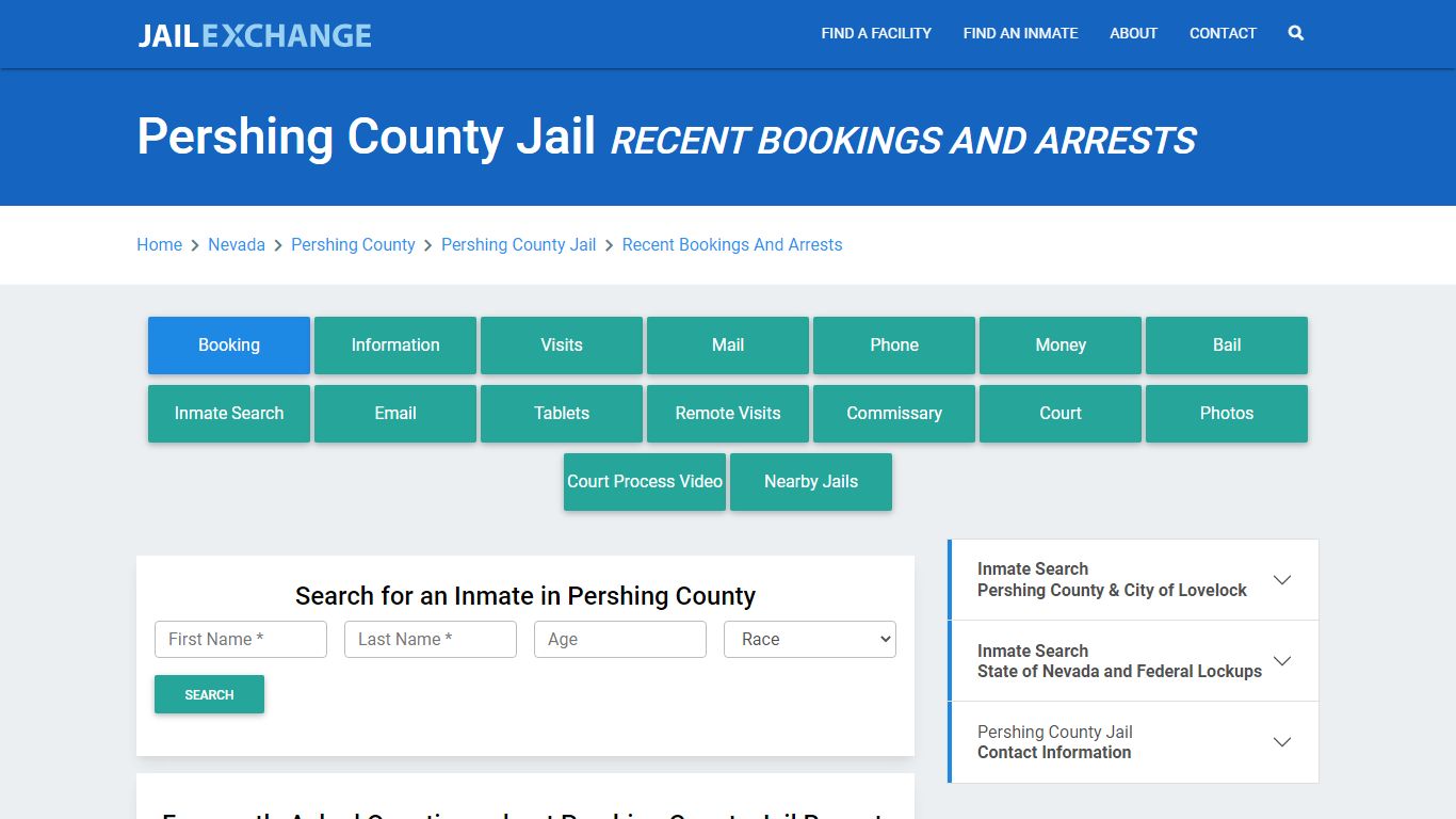 Pershing County Jail Recent Bookings And Arrests - Jail Exchange