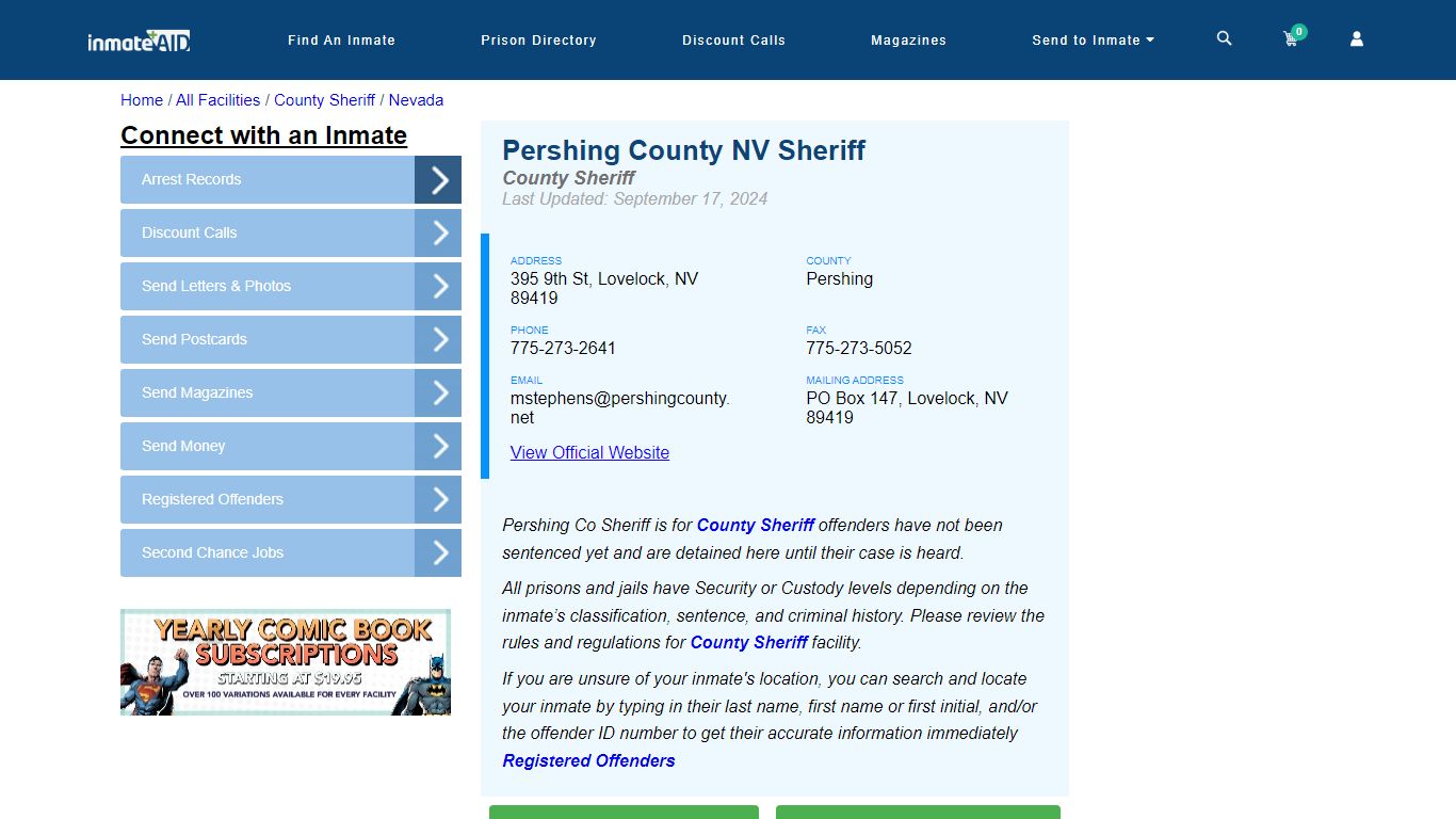 Pershing County NV Sheriff & Arrest Search - InmateAid