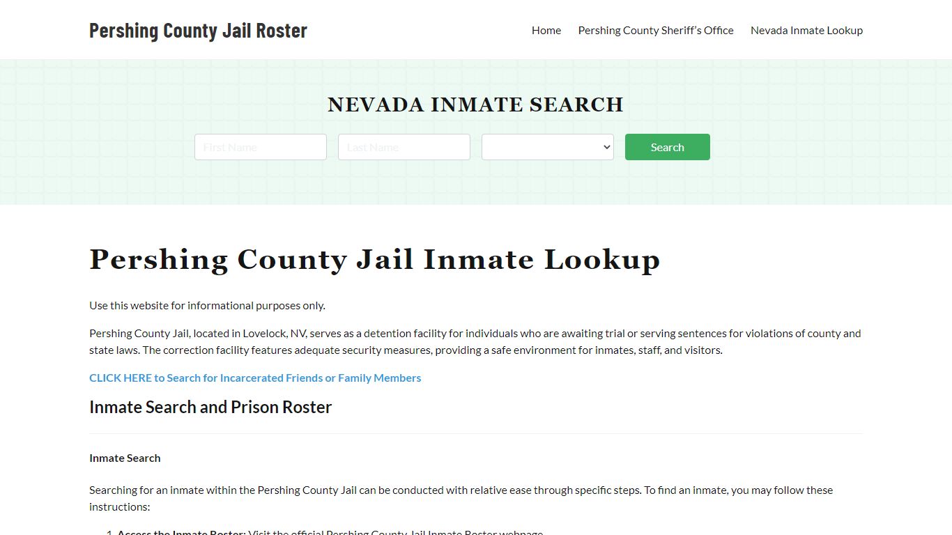 Pershing County Jail Roster Lookup, NV, Inmate Search